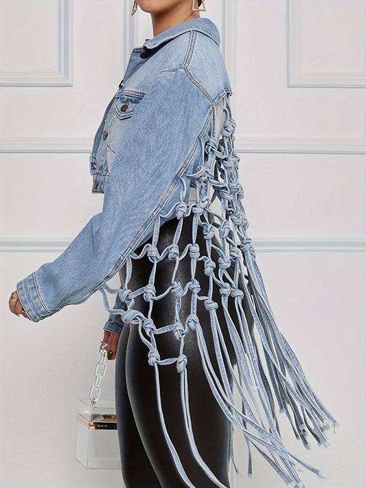 Stylish lapel trendy woven denim jacket