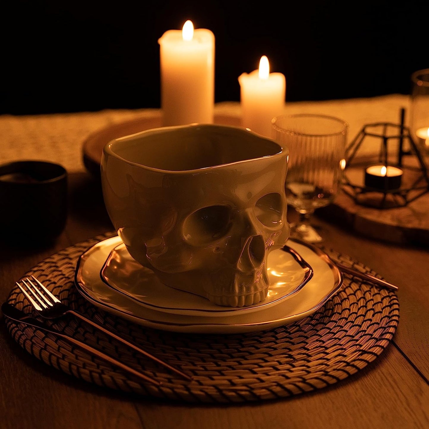 Skull Pasta Bowl Halloween Tableware Home Bar Gourmet Candy Bowl Retro Gothic Table Decor