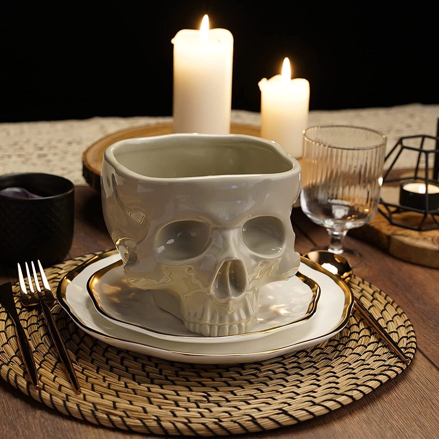 Skull Pasta Bowl Halloween Tableware Home Bar Gourmet Candy Bowl Retro Gothic Table Decor