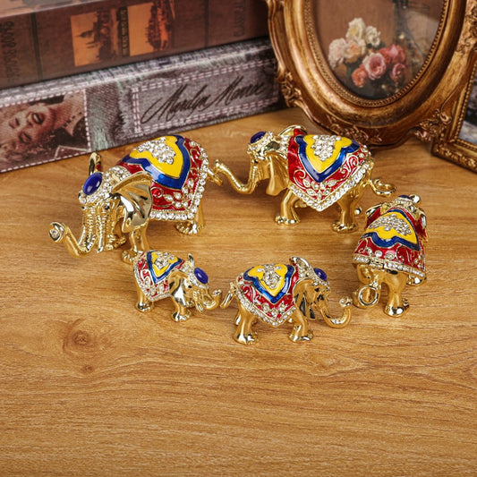 Enamel color retro elephant decoration box ornaments Thailand souvenirs five sets of elephant jewelry boxes creative home small gifts