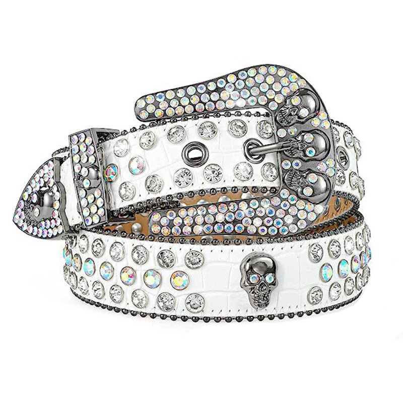 Skull Rhinestone Belt with Crocodile Pattern