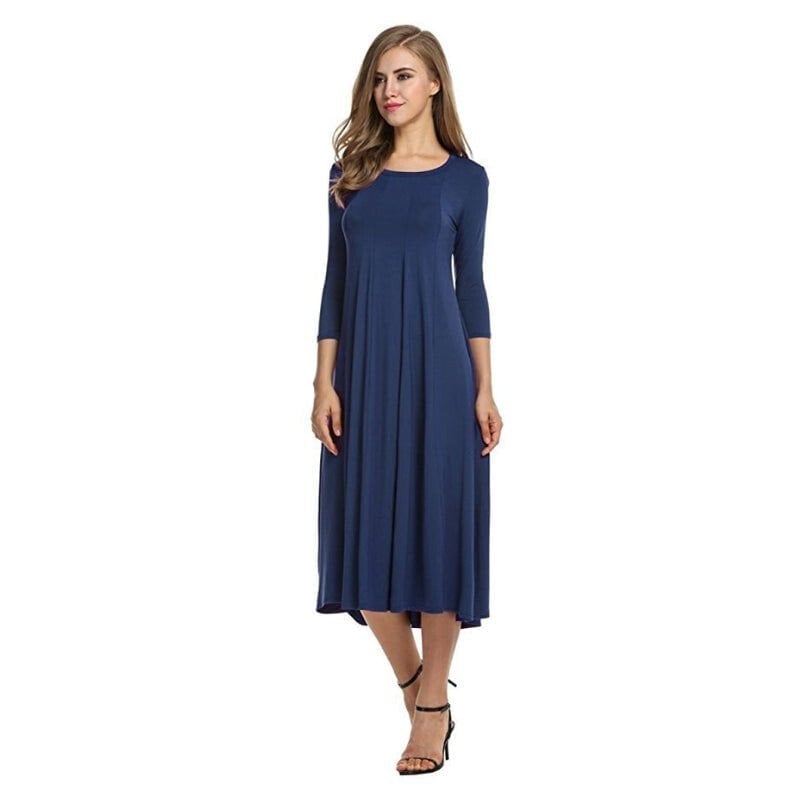 Women's New Mid-sleeve Solid Color Swing Dress