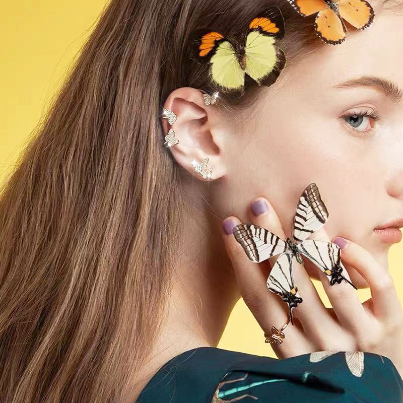 Shiny Zircon Butterfly Ear Clips