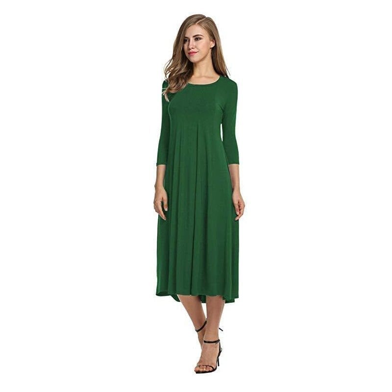 Women's New Mid-sleeve Solid Color Swing Dress