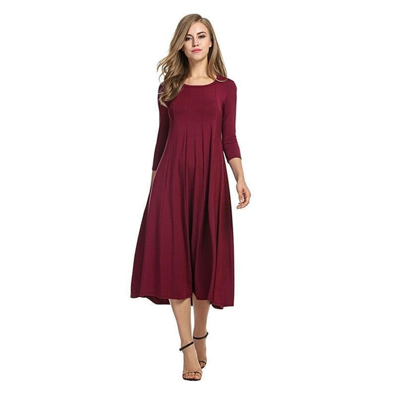 Women's New Mid-sleeve Solid Color Swing Dress