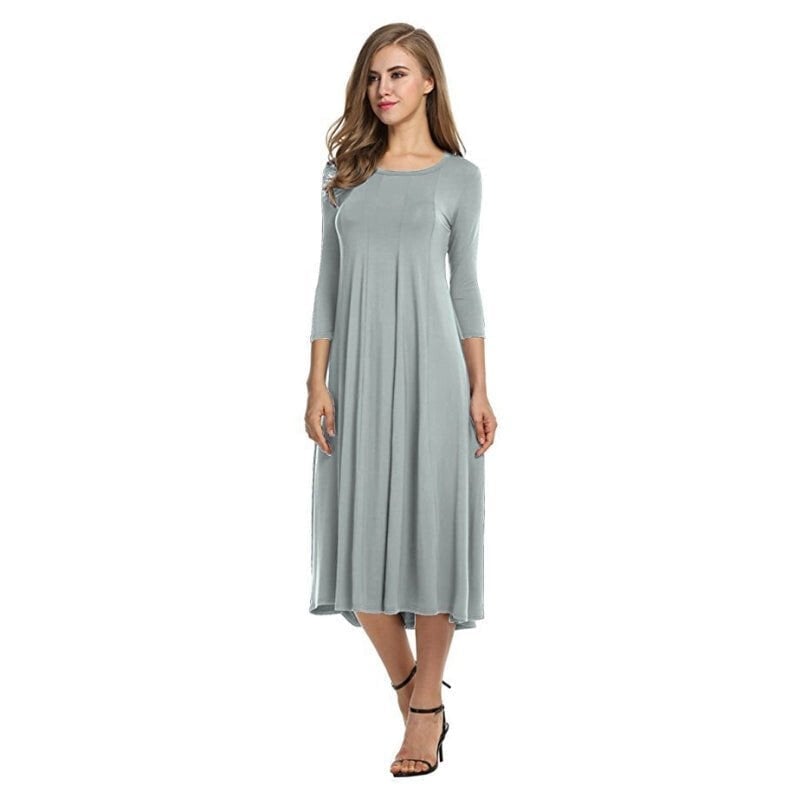 Women's New Mid-sleeve Solid Color Swing Dress