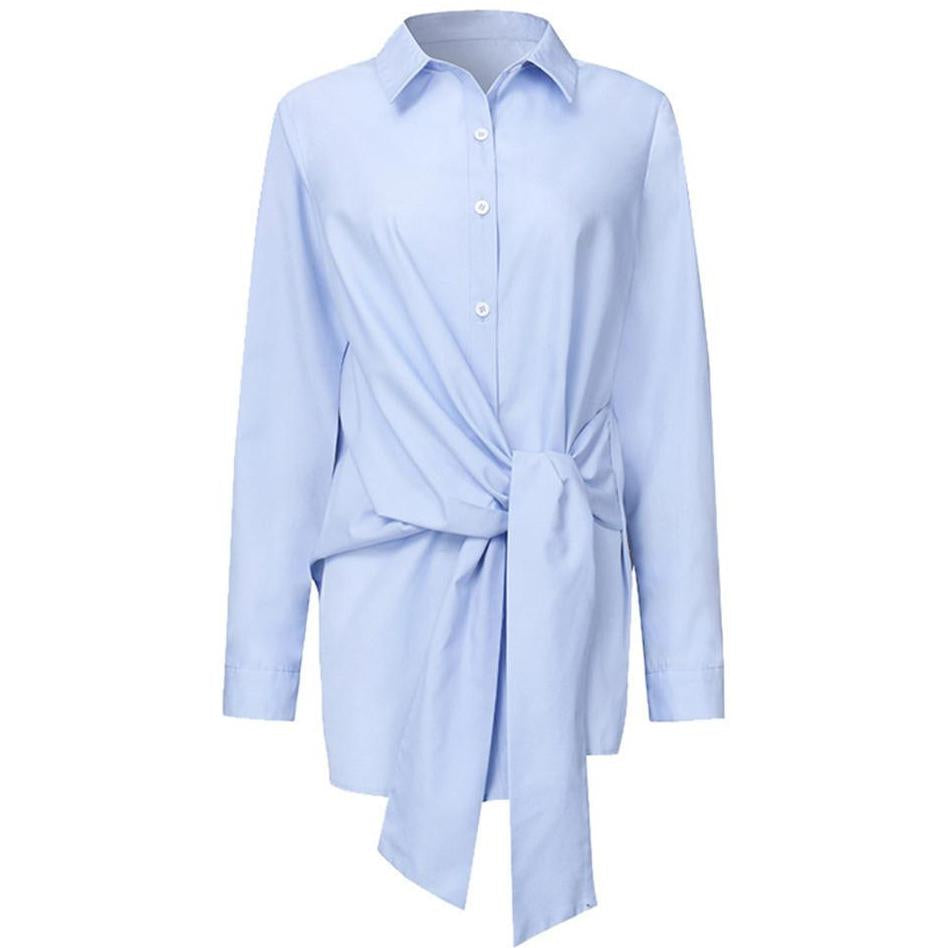 Solid Color Belted Lengthening Shirt