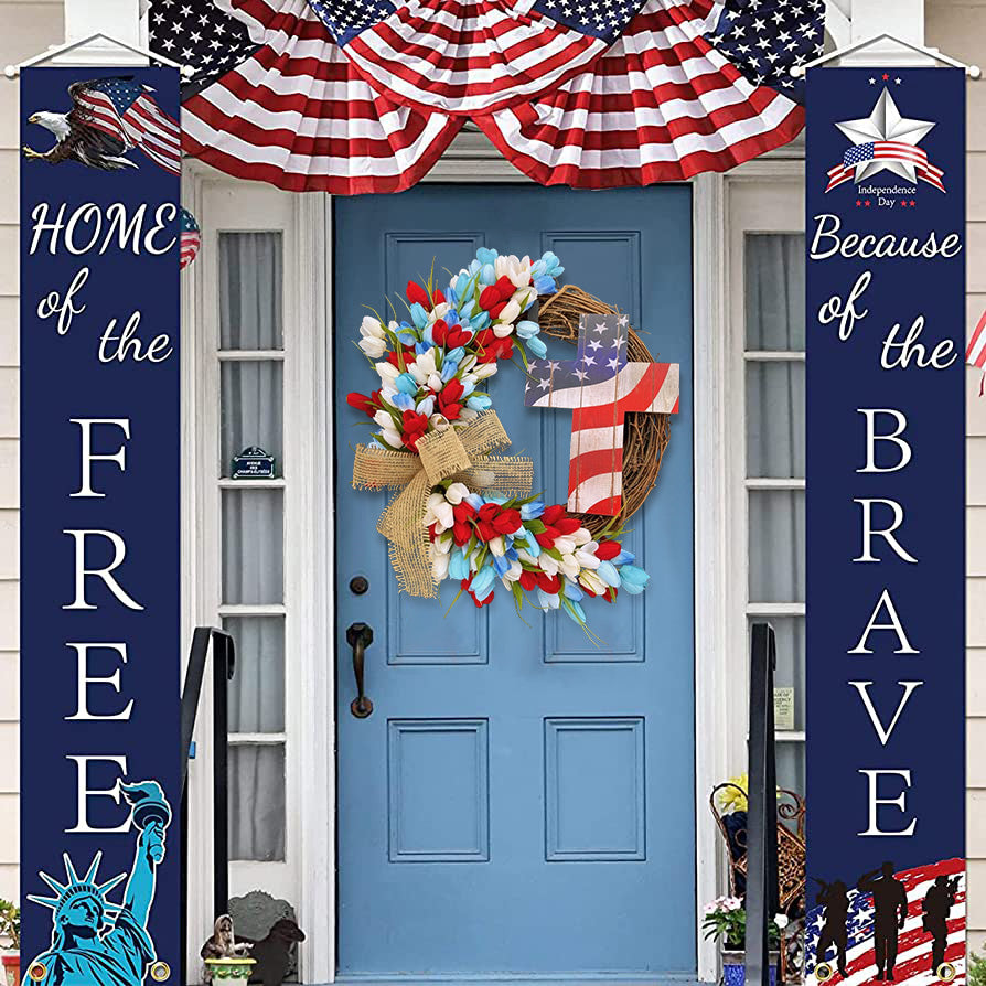 Patriotic Independence Day Wreath With Cross,Tulip Wreath, 4th of July Wreath, American Flag Wreaths, Patriotic Home Decor, Military Wreath, Housewarming Gift Ideas, America Wreath, USA