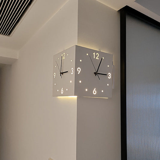 New living room corner double-sided luminous creative clock wall lamp