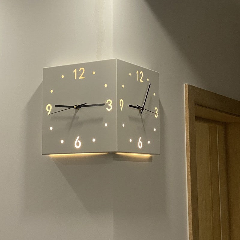 New living room corner double-sided luminous creative clock wall lamp