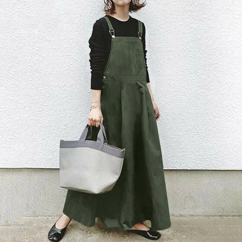 Casual Long Suspenders Skirt with Pocket