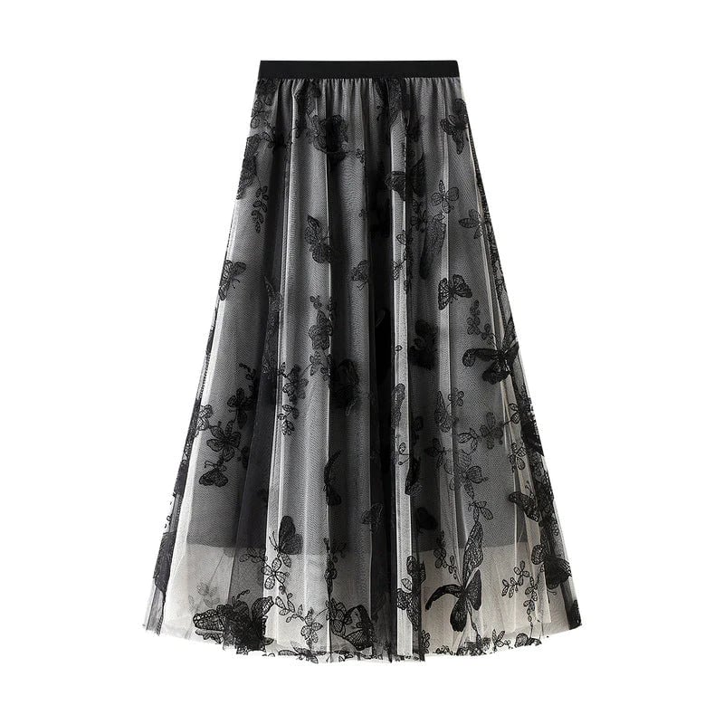 Women's Double-Layered Mesh Midi Skirt