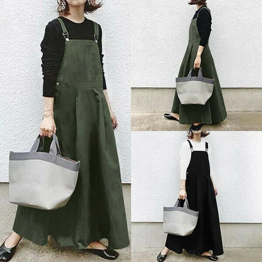 Casual Long Suspenders Skirt with Pocket