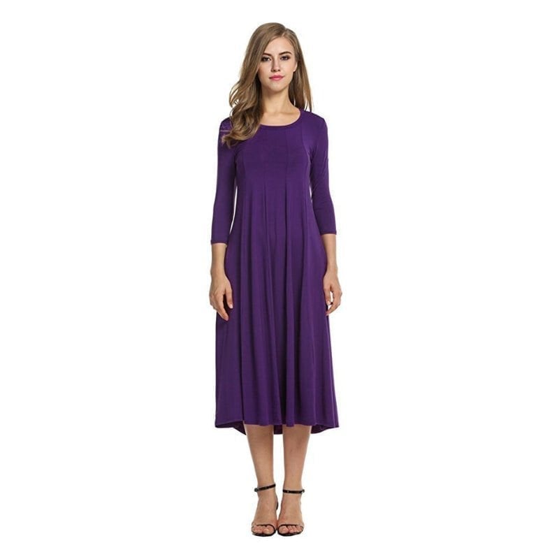 Women's New Mid-sleeve Solid Color Swing Dress