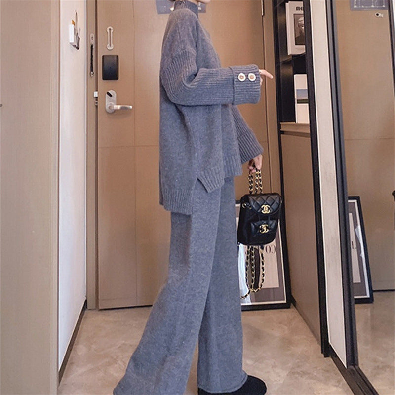 Casual Sweater Wide Leg Pants Two Pieces Set