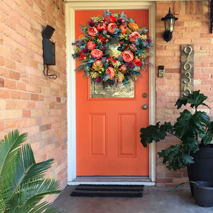Summer Peony and Pumpkin Wreath - Year Round Wreath