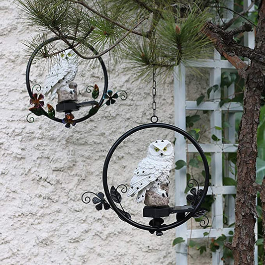 Solar Owl Garden Decorations LED Owl Hanging Ring Statue Retro Metal Waterproof for Outdoor